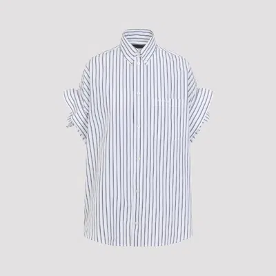 Balenciaga Women White Shirt With Button-down Collar Striped Motif And Front Pocket In Cotton Woman In Multi