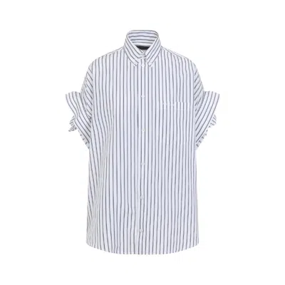 Balenciaga Women White Shirt With Button-down Collar Striped Motif And Front Pocket In Cotton Woman In Multi