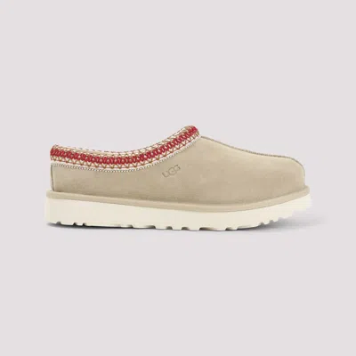 Ugg Tasman Ii Beige Mules With Round Toe And Embroidered Detail In Leather Woman In Brown