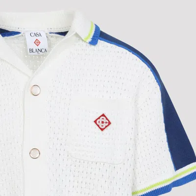 Casablanca Contrasting Trims Chest Pocket Logo-embroidered Short-sleeve Button-up Shirt In White