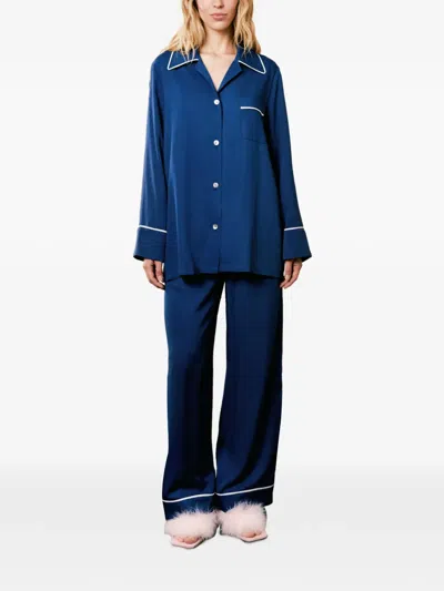 Sleeper Finnegan パイピング パジャマシャツ In Blue