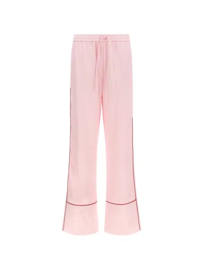 Off-white Women Pink Jacquard Satin Pajama Pants, 32 Luxury Pants For Women Darveys