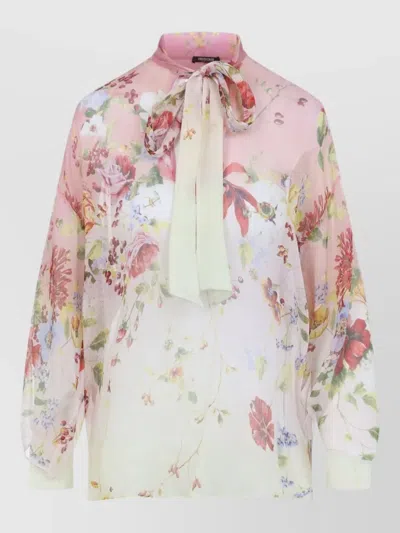 Roberto Cavalli Silk Floral-print Cutout Long-sleeve Blouse In Multi