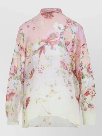 Roberto Cavalli Silk Floral-print Cutout Long-sleeve Blouse In Multi