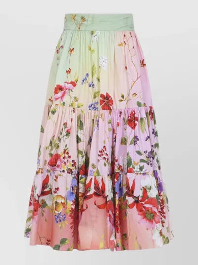 Roberto Cavalli Floral-print High-rise Gathered Midi Skirt In Multi
