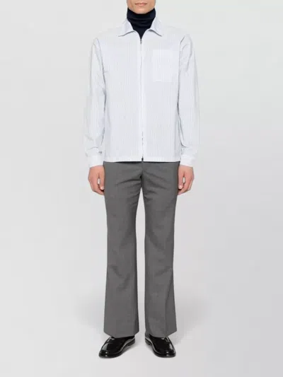Prada Striped Shirt Zip Front Point Collar In White