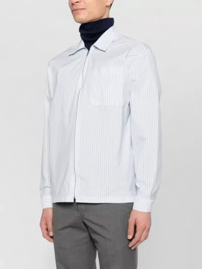 Prada Striped Shirt Zip Front Point Collar In White