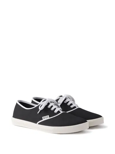 Prada Lace Up Sneakers Contrast Trim Rubber Sole In Black