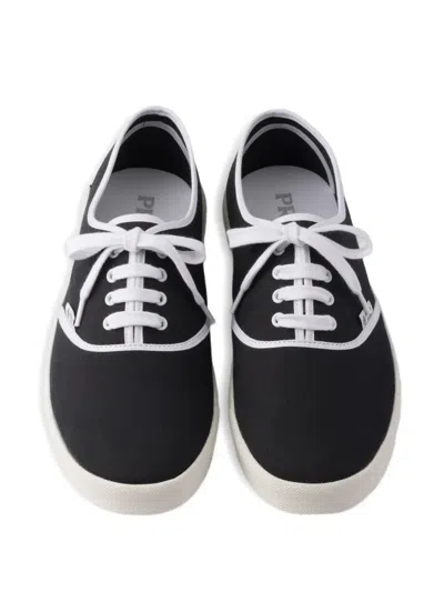 Prada Lace Up Sneakers Contrast Trim Rubber Sole In Black