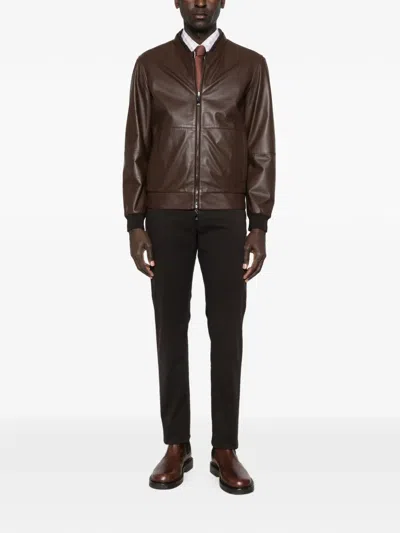Corneliani Lambskin Bomber Jacket In Brown