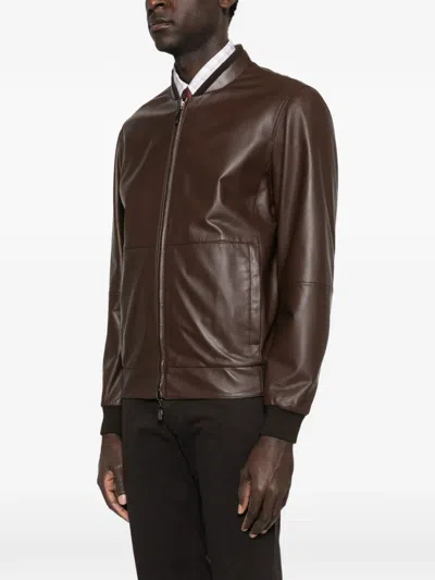 Corneliani Lambskin Bomber Jacket In Brown