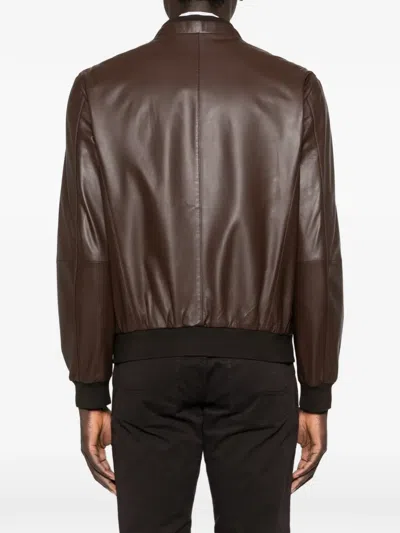 Corneliani Lambskin Bomber Jacket In Brown