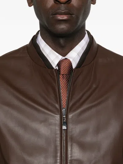 Corneliani Lambskin Bomber Jacket In Brown