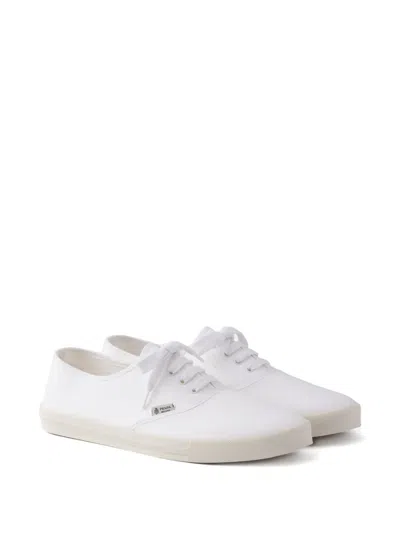 Prada Drill Fabric Low Top Lace Up Sneakers In White