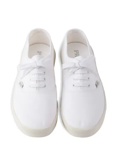 Prada Drill Fabric Low Top Lace Up Sneakers In White