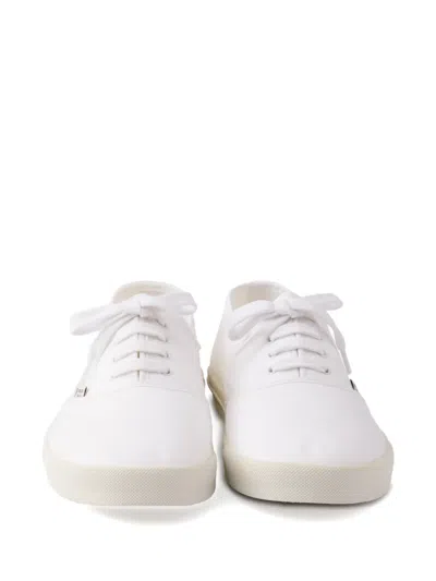 Prada Drill Fabric Low Top Lace Up Sneakers In White
