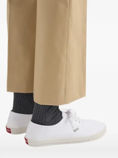 Prada Drill Fabric Low Top Lace Up Sneakers In White