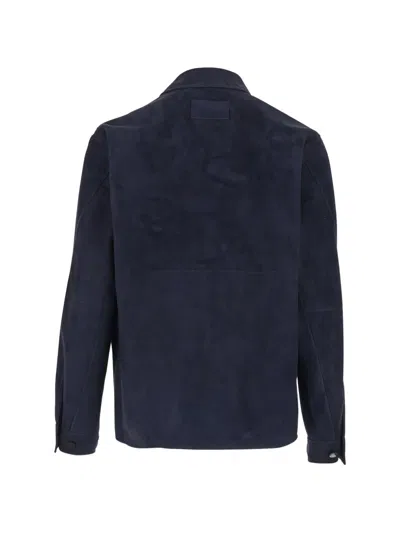 Givenchy Blue Jacket With Classic Collar And Front Pockets Insuede Man In Blue