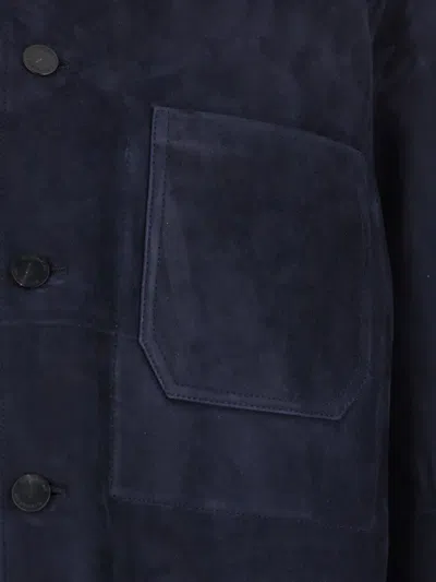 Givenchy Blue Jacket With Classic Collar And Front Pockets Insuede Man In Blue