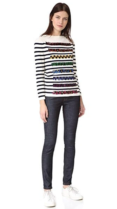 Shop Marc Jacobs Long Sleeve Boat Neck Sweater In Navy/off White