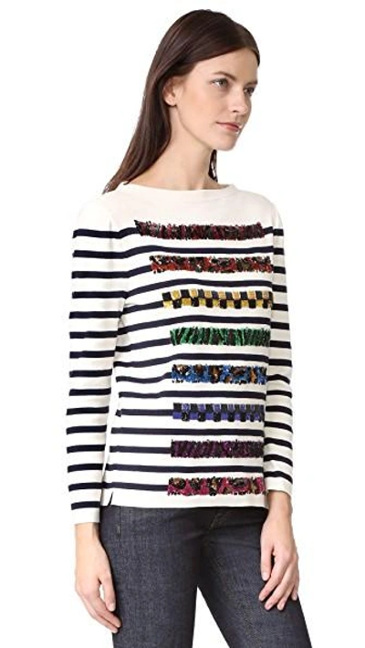 Shop Marc Jacobs Long Sleeve Boat Neck Sweater In Navy/off White