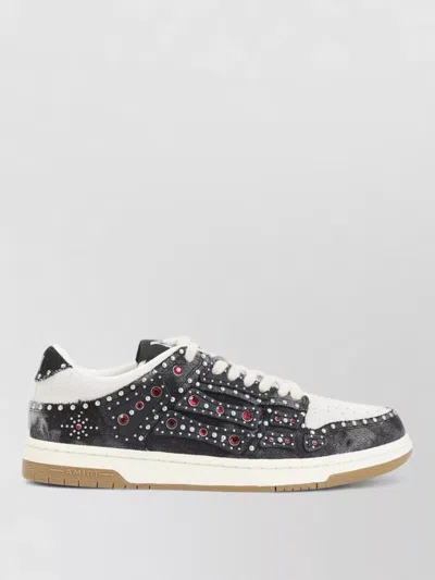 Amiri Skel Top Black Sneaker With Beads And Crystals Application And Logo On The Heel In Fabric And Cotton In Gray
