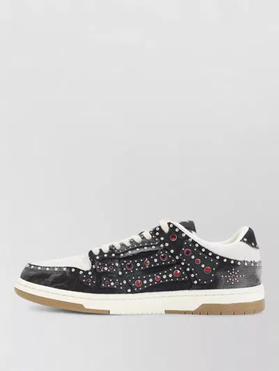 Amiri Skel Top Black Sneaker With Beads And Crystals Application And Logo On The Heel In Fabric And Cotton In Gray