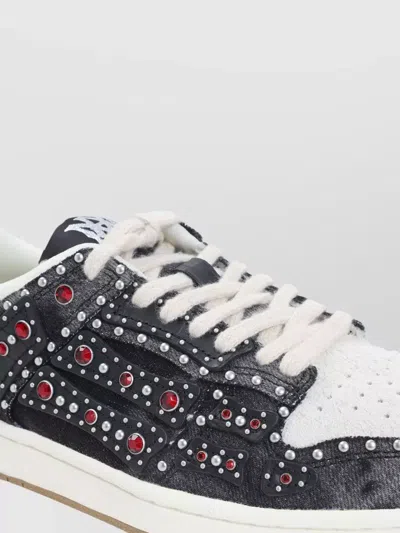 Amiri Skel Top Black Sneaker With Beads And Crystals Application And Logo On The Heel In Fabric And Cotton In Gray