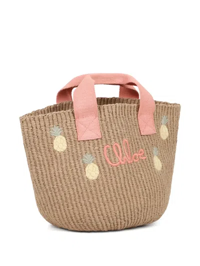 Chloé Logo-embroidered Tote Bag In Brown