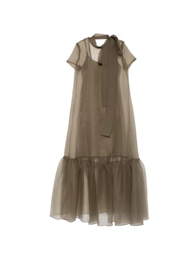 Staud Calluna Thyme Sheer Organza Maxi Dress In Green