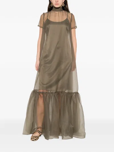 Staud Calluna Thyme Sheer Organza Maxi Dress In Green