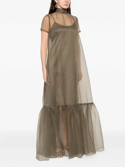 Staud Calluna Thyme Sheer Organza Maxi Dress In Green