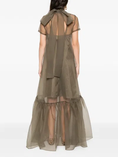 Staud Calluna Thyme Sheer Organza Maxi Dress In Green