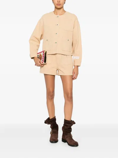 Sandro Pierrot Button Detail Cotton Blend Shorts In Neutral