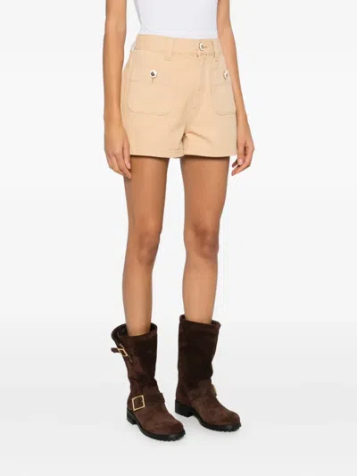 Sandro Pierrot Button Detail Cotton Blend Shorts In Neutral