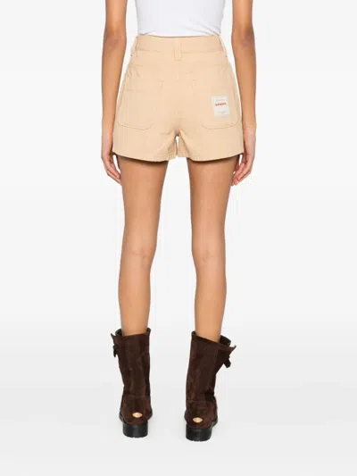 Sandro Pierrot Button Detail Cotton Blend Shorts In Neutral