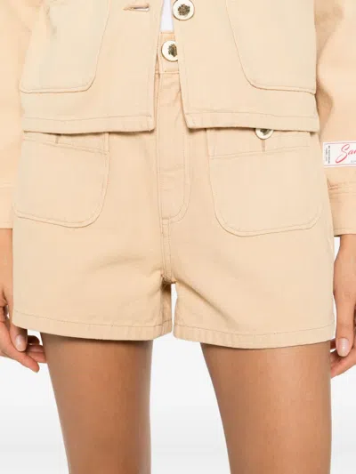 Sandro Pierrot Button Detail Cotton Blend Shorts In Neutral