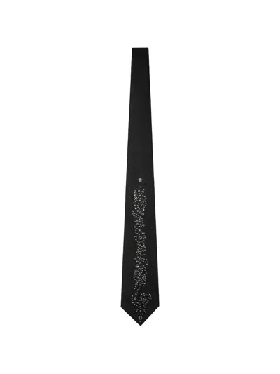 Versace Embellished Wool Tie In Black