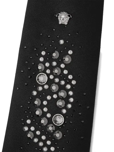 Versace Embellished Wool Tie In Black