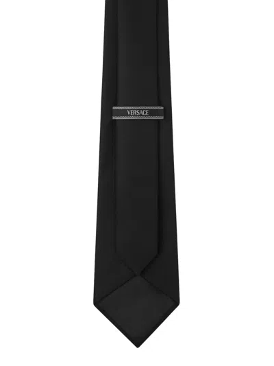 Versace Embellished Wool Tie In Black
