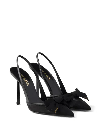 Prada Mesh Slingback Pumps Featuring Bow Detail In Black
