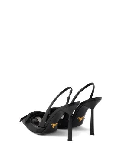 Prada Mesh Slingback Pumps Featuring Bow Detail In Black