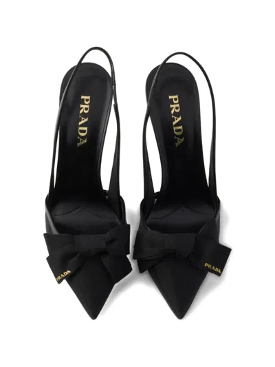 Prada Mesh Slingback Pumps Featuring Bow Detail In Black