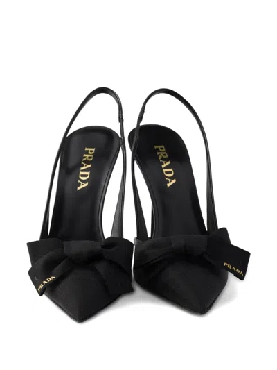Prada Mesh Slingback Pumps Featuring Bow Detail In Black