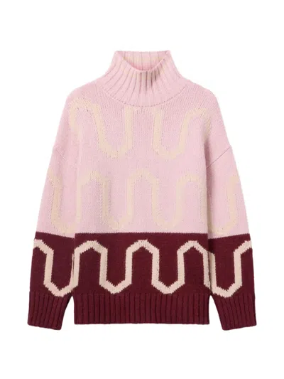 La Doublej Patterned Turtleneck Sweater In Pink