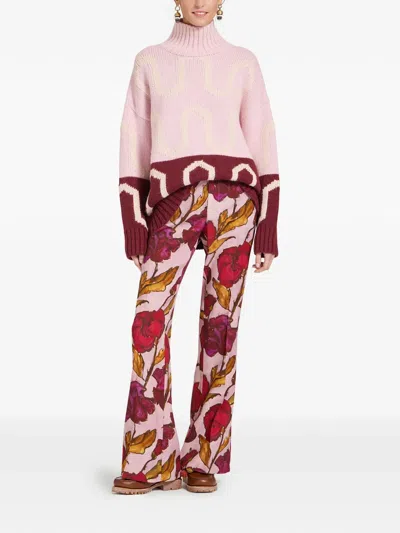 La Doublej Patterned Turtleneck Sweater In Pink