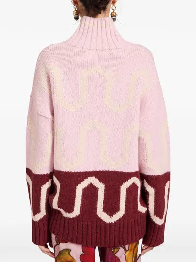 La Doublej Patterned Turtleneck Sweater In Pink