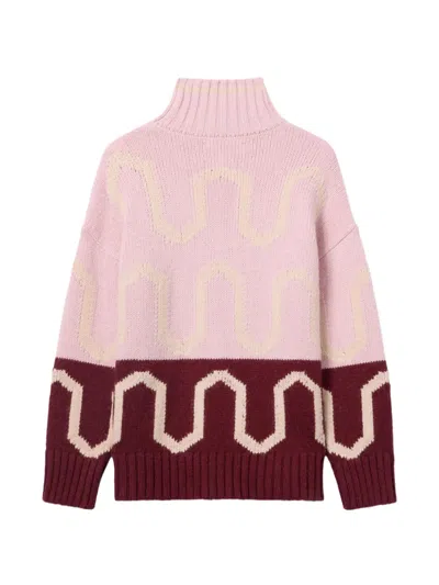 La Doublej Patterned Turtleneck Sweater In Pink