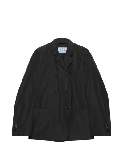 Prada Double-breasted Technical Taffeta Jacket In Black