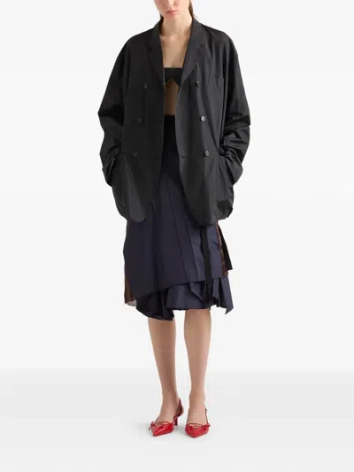 Prada Double-breasted Technical Taffeta Jacket In Black
